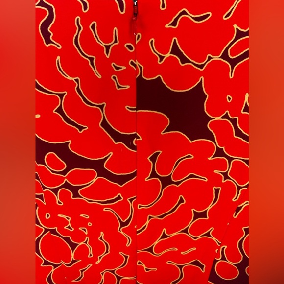 Women’s Designer Abbey Glass Red Poly Blend Geometric Bow MIDI Dress Size Small - Picture 7 of 8